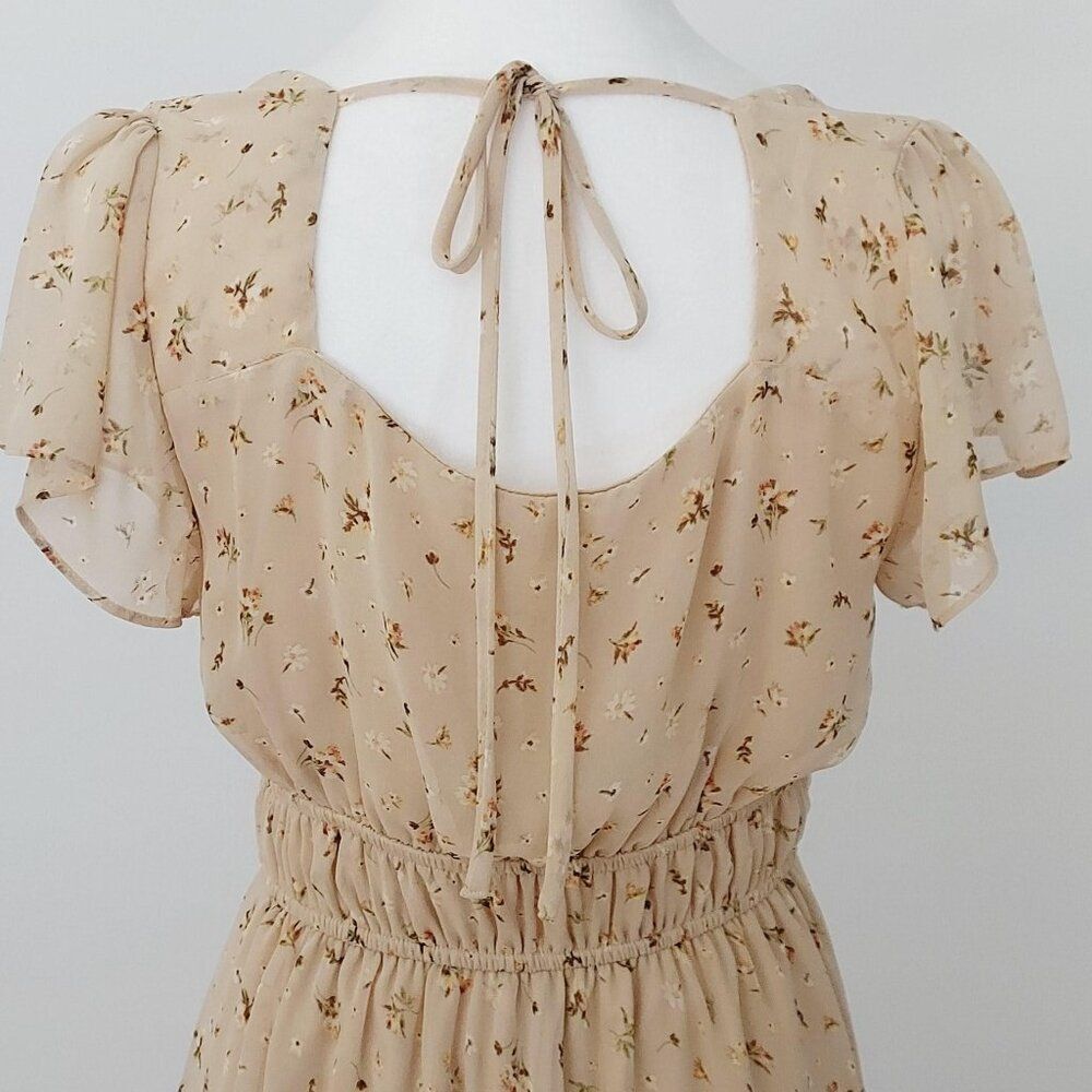 Altar’d State Women’s Tan Floral Dress Flowy Cap Sleeves, Simple Elegance Size M - Picture 9 of 12